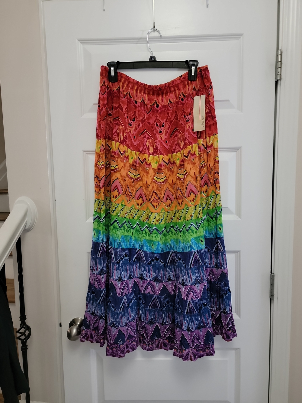 Choices Rainbow Tiered Maxi Skirt - Red Orange Yellow Green Blue Purple NWT Sz L